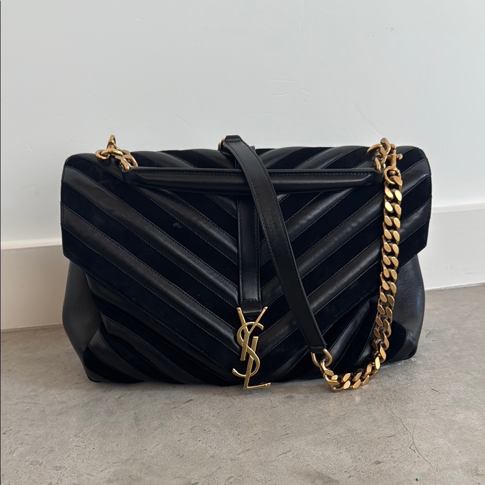 Yves Saint Laurent Black Chevron Quilted Leather Shoulder Bag